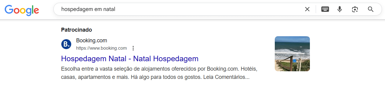 tráfego qualificado, um exemplo do Booking